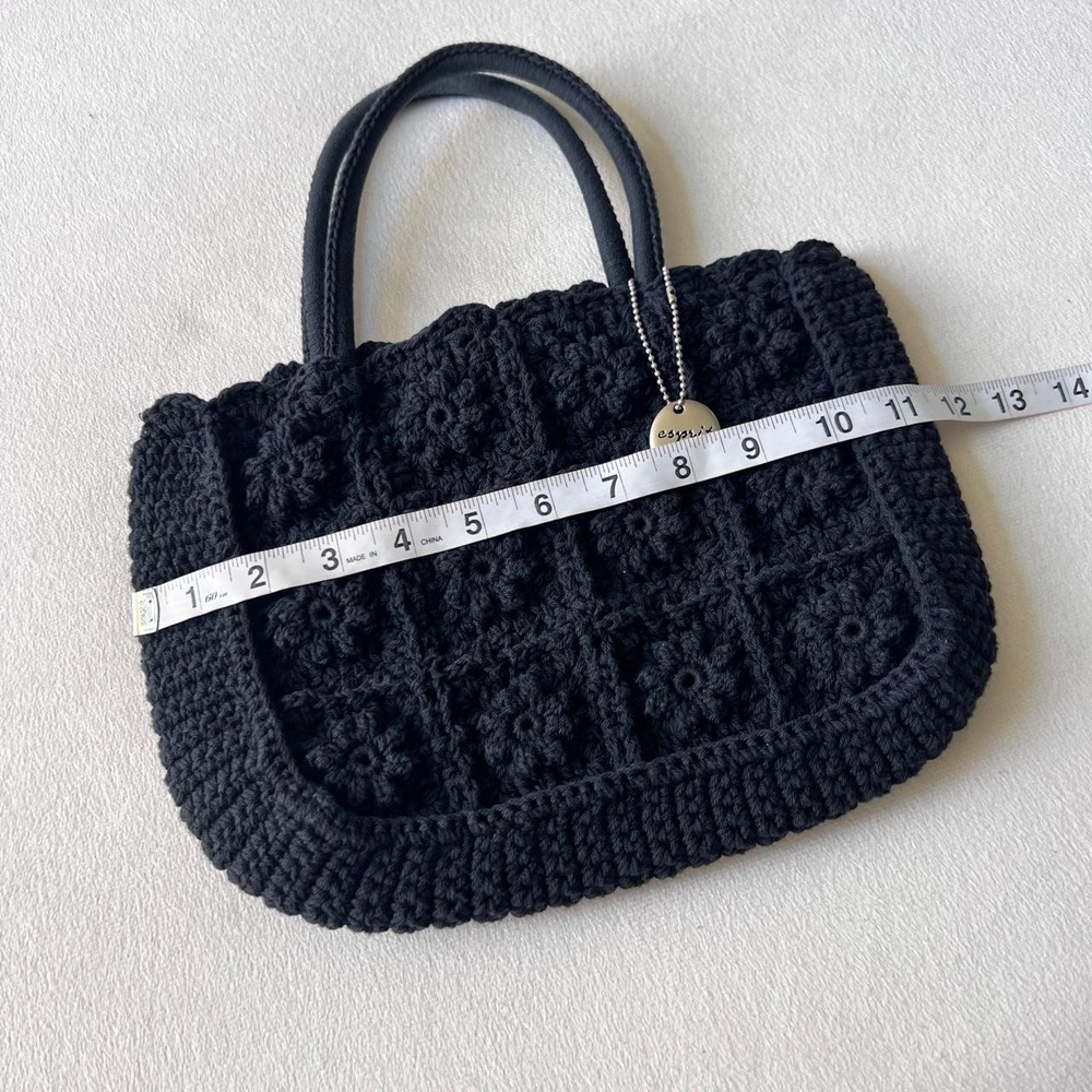 Black crochet handbag with floral motifs y2k hippie boho goth Whimsigoth espirit - Picture 3 of 8